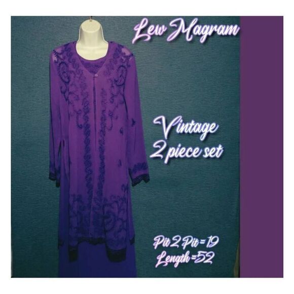 Lew Magram VINTAGE Women's Size Small Purple Embroidered 2 Piece Set Dress - Picture 2 of 10